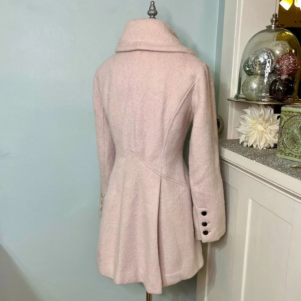 Guess Pink Boucle Double Breasted Wool Peacoat Cutaway Winter Dress Coat Medium - Picture 10 of 15